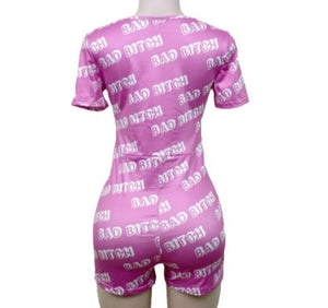 Bad B!tch Short Sleeve Onesie Romper Jammies Sexy Loungewear Nightie Nightwear PJ Party Pajama