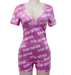 Bad B!tch Short Sleeve Onesie Romper Jammies Sexy Loungewear Nightie Nightwear PJ Party Pajama