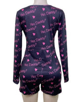Load image into Gallery viewer, Yes Daddy Long Sleeve Black Onesie Romper Jammies Sexy Loungewear Nightie Nightwear PJ Party Pajama
