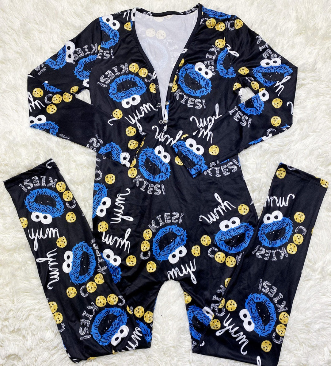 Cookie Monster Long Pant & Long Sleeve Onesie Jammies Sexy Loungewear Nightie Nightwear PJ Party Pajama