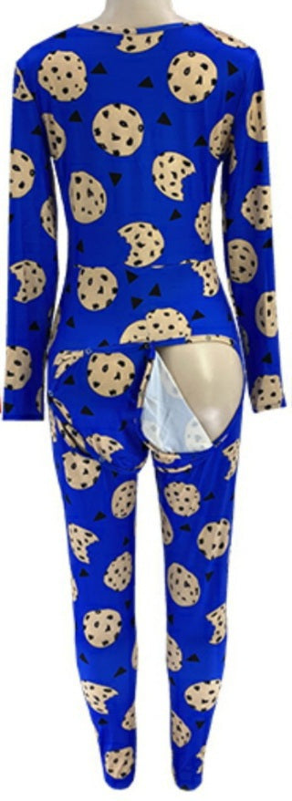 Cookie Blue Long Pant Butt Flap & Long Sleeve Onesie Jammies Sexy Loungewear Nightie Nightwear PJ Party Pajama