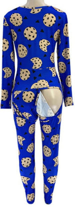 Load image into Gallery viewer, Cookie Blue Long Pant Butt Flap &amp; Long Sleeve Onesie Jammies Sexy Loungewear Nightie Nightwear PJ Party Pajama
