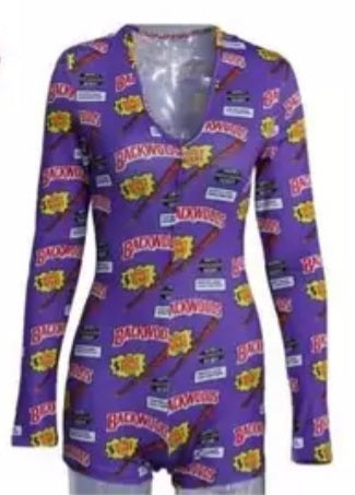 Backwoods Long Sleeve Purple Onesie Romper Jammies Sexy Loungewear Nightie Nightwear PJ Party Pajama