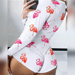 Flamingo Long Sleeve Onesie Romper Jammies Sexy Loungewear Nightie Nightwear PJ Party Pajama