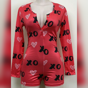 XO Heart Red Long Sleeve Multi-Colored Onesie Romper