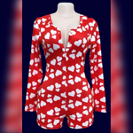 Load image into Gallery viewer, Red w/ White Heart Onesie Romper Jammies Sexy Loungewear Nightie Nightwear PJ Party Pajama
